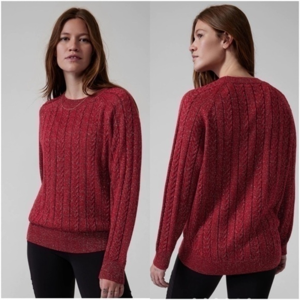 Athleta Small‎ Decadent Red Metallic Knit Crossroads Crewneck Sweater